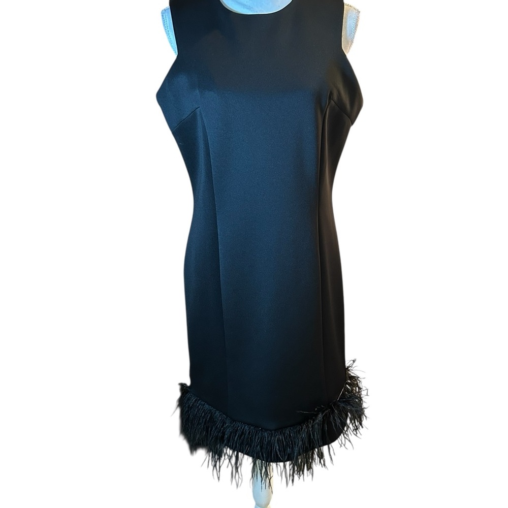Donna Ricco Black Dress with Unique Feathered Hem 🆕